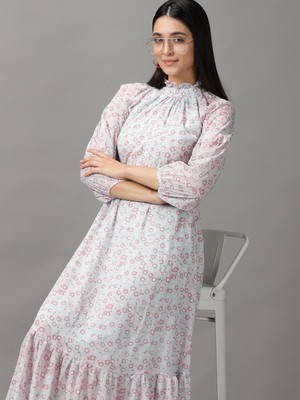 SHOWOFFFF Women Fit and Flare Multicolor Maxi/Full Length Dress