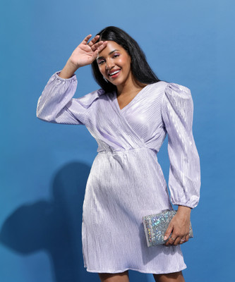 Tokyo Talkies Women A-line Purple Above Knee/Mid Thigh Length Dress