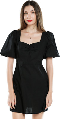 London Rag Women A-line Black Above Knee/Mid Thigh Length Dress