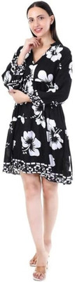 Hazica Highness Women Ethnic Dress Black Midi/Calf Length Dress