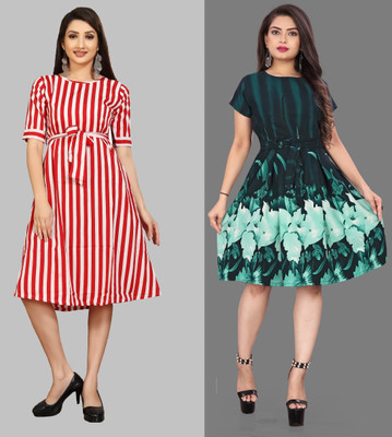 tanvi creation Women Fit and Flare Green Below Knee Dress