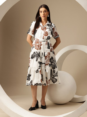 CHEMISTRY Women Fit and Flare White Midi/Calf Length Dress