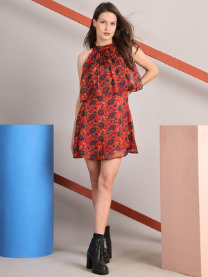 La Zoire Women Fit and Flare Red Above Knee/Mid Thigh Length Dress