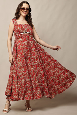 bright nex Women Fit and Flare Multicolor Maxi/Full Length Dress