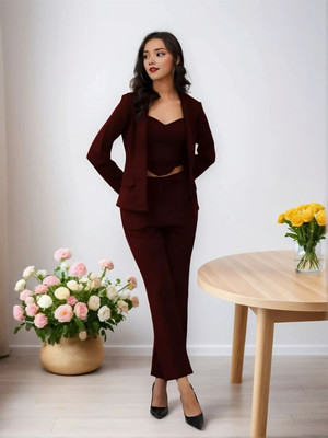 Moda Rapido Women Cinched Waist Maroon Knee Length Dress