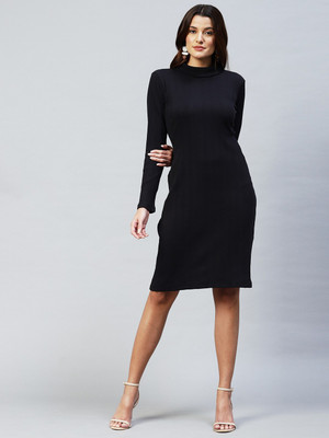 RIGO Women Bodycon Black Knee Length Dress
