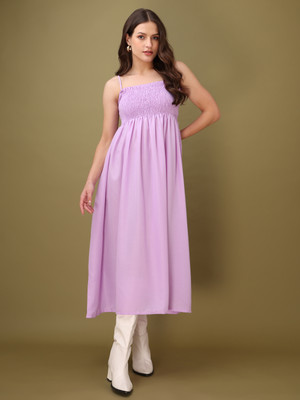 MILOST Women Ruffled Purple Midi/Calf Length Dress