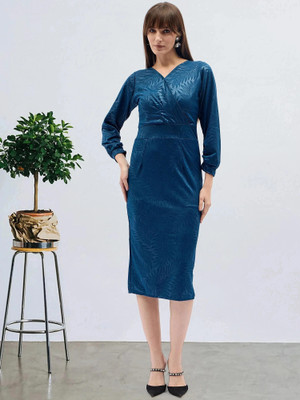 Dwarros Women Bodycon Blue Midi/Calf Length Dress