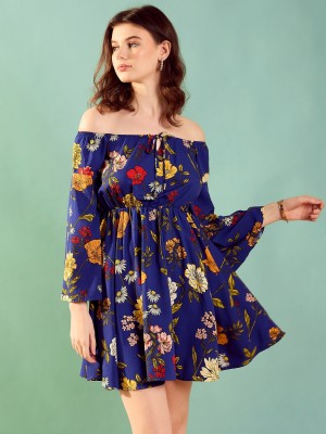 KASSUALLY Women Fit and Flare Blue Dress