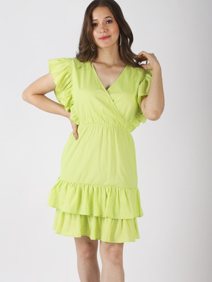 Dressberry Women A-line Light Green Above Knee/Mid Thigh Length Dress