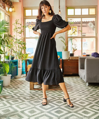 Sheetal Associates Women Fit and Flare Black Midi/Calf Length Dress