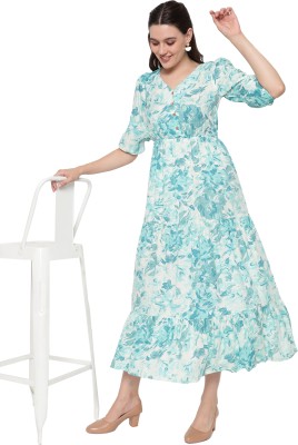 ROSEMELON Women Fit and Flare Light Blue Dress