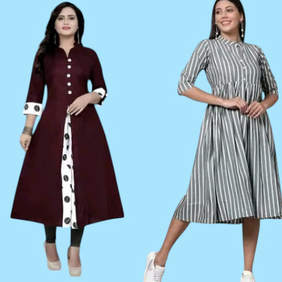 Suhani Fashionqq Women A-line Red, Grey Maxi/Full Length Dress