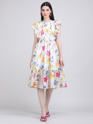 The Behruz Theory Women A-line Multicolor Below Knee Dress