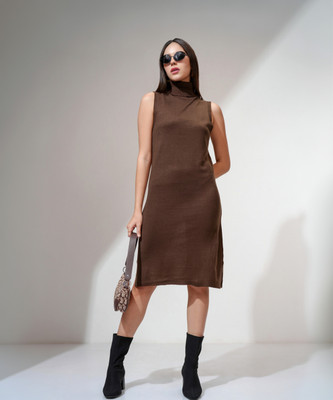 Tokyo Talkies Women Bodycon Brown Knee Length Dress