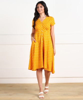 eyka Women Skater Yellow Dress