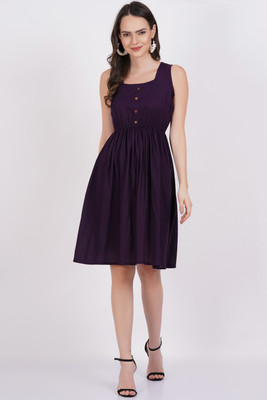 Majestykart Women Fit and Flare Purple Knee Length Dress