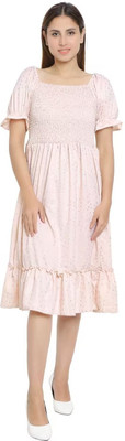 StyloQueen Women Fit and Flare Pink Knee Length Dress