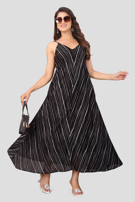 MADBORN CREATION Women A-line Black Maxi/Full Length Dress