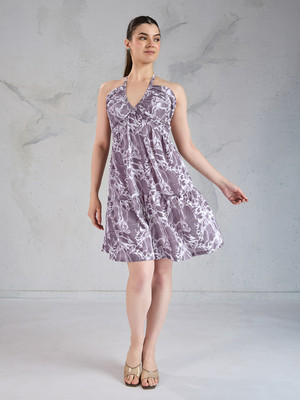 HOUSE OF MIRA Women Fit and Flare Purple Mini/Short Dress