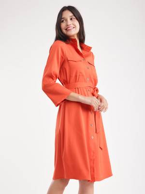 Fable Street Women A-line Orange Knee Length Dress