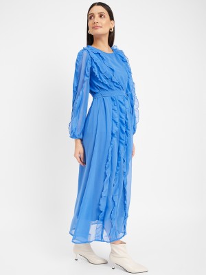 DRAPE AND DAZZLE Women A-line Blue Dress