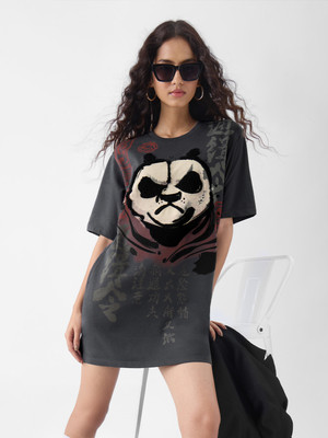The Souled Store Women T Shirt Grey Mini/Short Dress