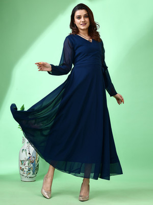 Fashion2wear Women Fit and Flare Blue Maxi/Full Length Dress