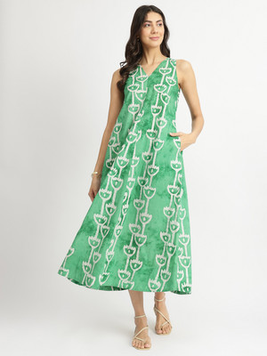 Pink Fort Women A-line Green Midi/Calf Length Dress