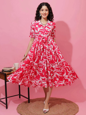 Sheetal Associates Women Fit and Flare Pink Midi/Calf Length Dress