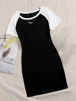 Amrityu Creation Women Bodycon White, Black Above Knee/Mid Thigh Length Dress