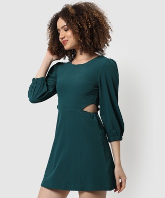 CAMPUS SUTRA Women Fit and Flare Green Dress