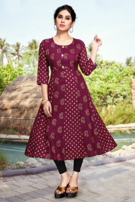 ASHISH PRINT Women A-line Maroon Midi/Calf Length Dress