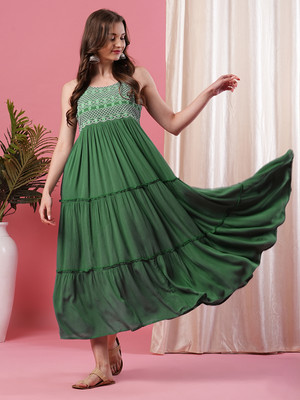 Globus Women Maxi Dark Green Full Length Dress