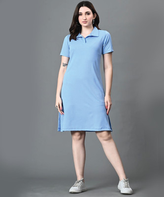 DreamBe Women T Shirt Light Blue Below Knee Dress