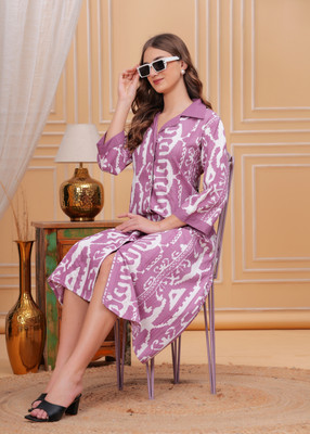 Jyoti Women Fit and Flare Purple Midi/Calf Length Dress