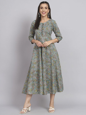ANOUK Women Ethnic Dress Green Midi/Calf Length Dress