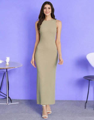 Selvia Women Bodycon Beige Maxi/Full Length Dress