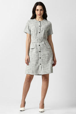 VAN HEUSEN Women Fit and Flare White Above Knee/Mid Thigh Length Dress