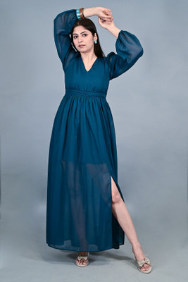 The Behruz Theory Women A-line Blue Maxi/Full Length Dress