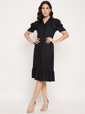 DUKE Women A-line Black Knee Length Dress