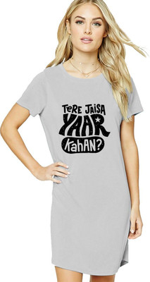 HouseOfCommon Women T Shirt Grey Above Knee/Mid Thigh Length Dress