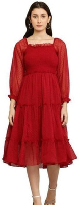 Molena Women Maxi Red Below Knee Dress
