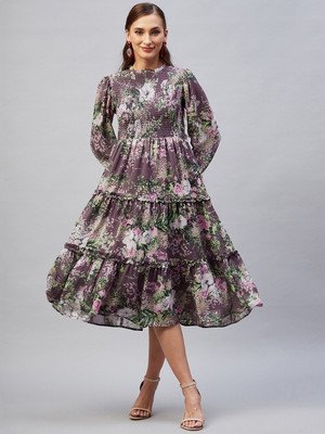 RARE Women Fit and Flare Purple Knee Length Dress