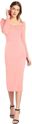 MESGENDA Women Bodycon Pink Below Knee Dress