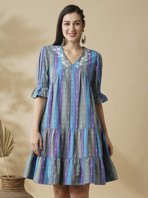 Globus Women A-line Multicolor Knee Length Dress