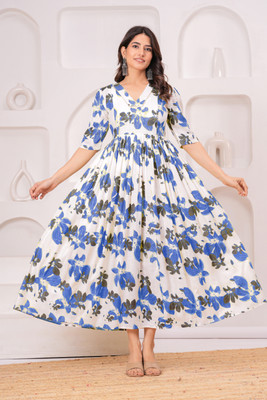 Shree Shyam Women Gown Blue Maxi/Full Length Dress