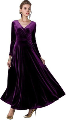 TRUE WESTIES Women A-line Purple Maxi/Full Length Dress