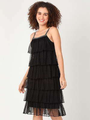 Dressberry Women A-line Black Knee Length Dress