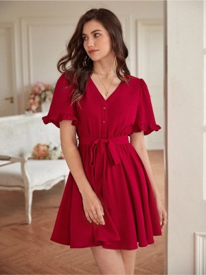 ELCHIC Women A-line Maroon Dress